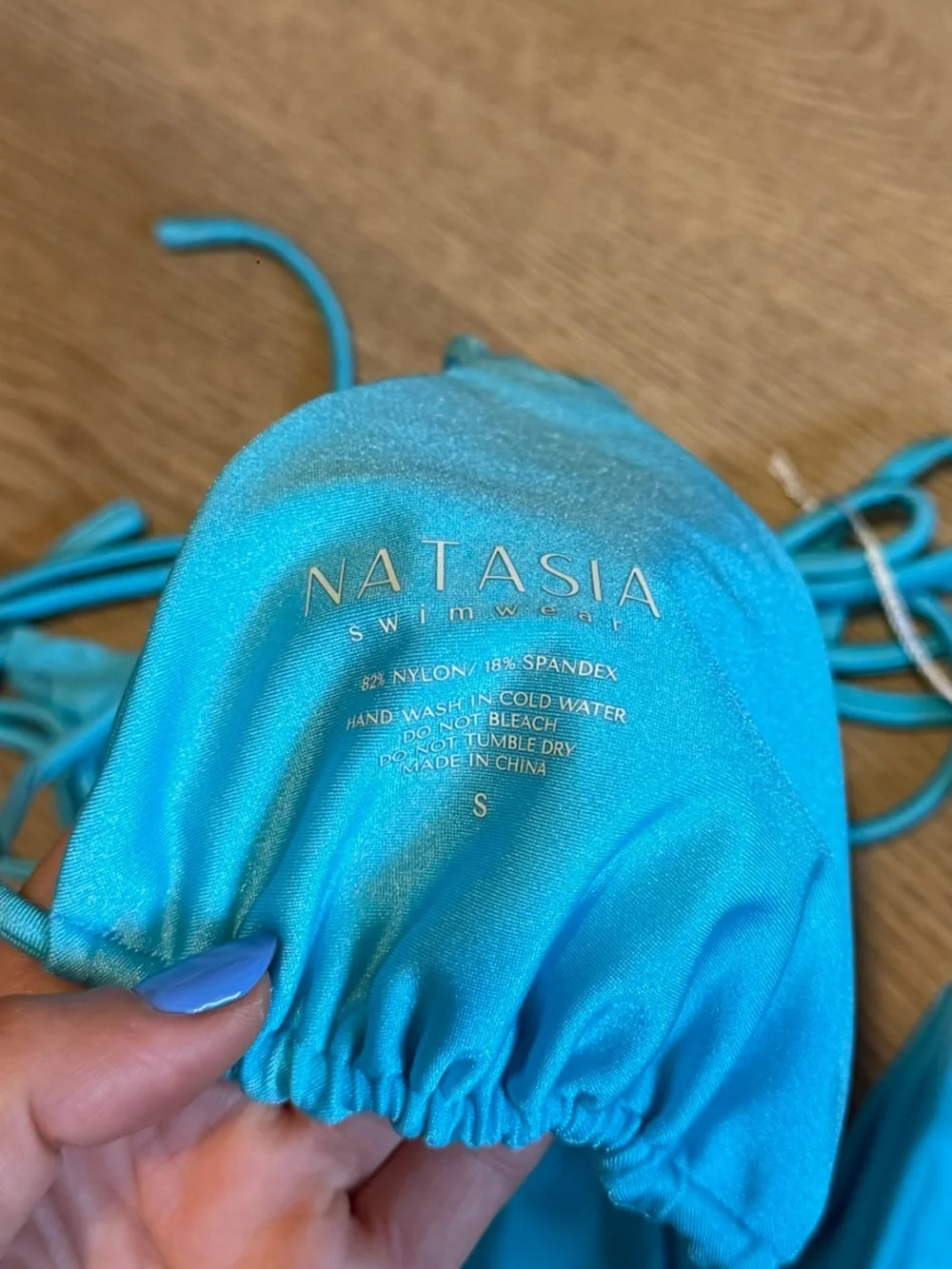 NWT Natasia Swim “Cala” Turquoise Tie-Side Triangle Bikini